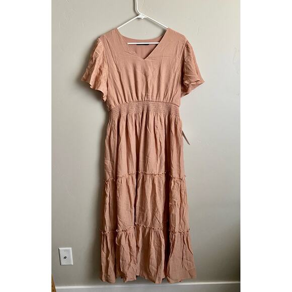 NWT Pink Mikarose Boho Whimsical Tiered V-Neck Maxi Dress- Size Large - Picture 2 of 9